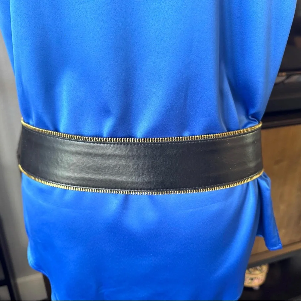 Black Wide Zipper Belt with Gold Accents